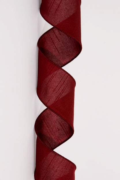 2.5" X 10Yds Wired Faux Dupion Ribbon Dark Red