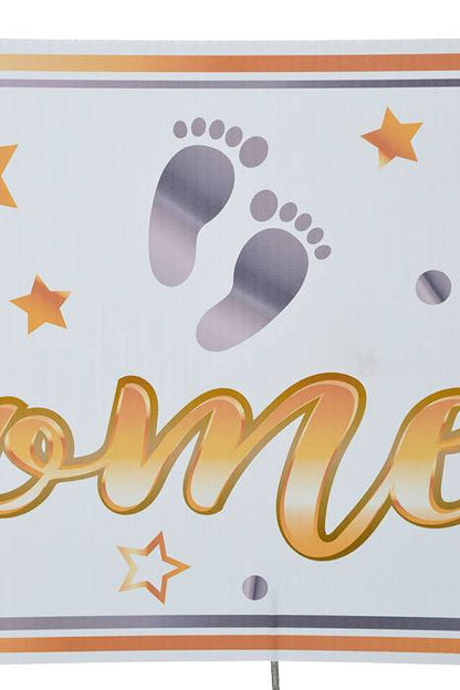 11.75" x 47" Plastic Jumbo Welcome Baby Yard Sign White/Gold