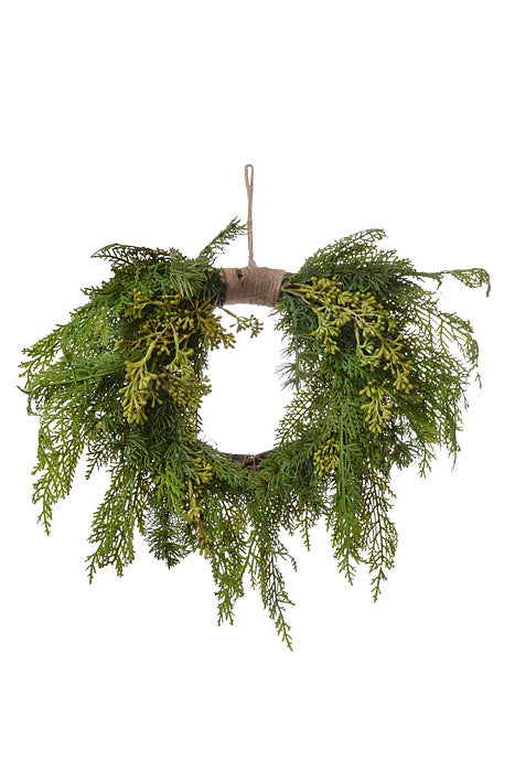 22" Natural Touch Cedar Heart Shape Hanging Green