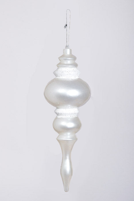 14" Finial Ornament W/Iridescent/Glitter White/silver