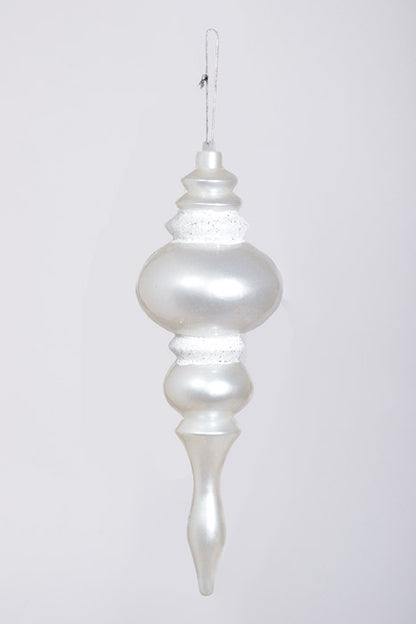 14" Finial Ornament W/Iridescent/Glitter White/silver