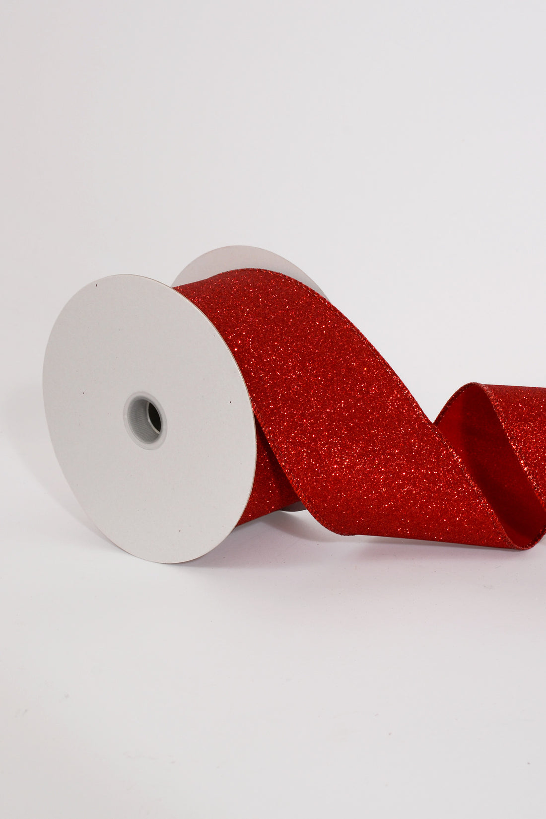 2.5" X 10Yds Wired All Flat Glitter Ribbon Red