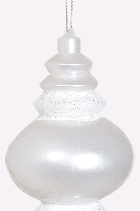 14" Finial Ornament W/Iridescent/Glitter White/silver