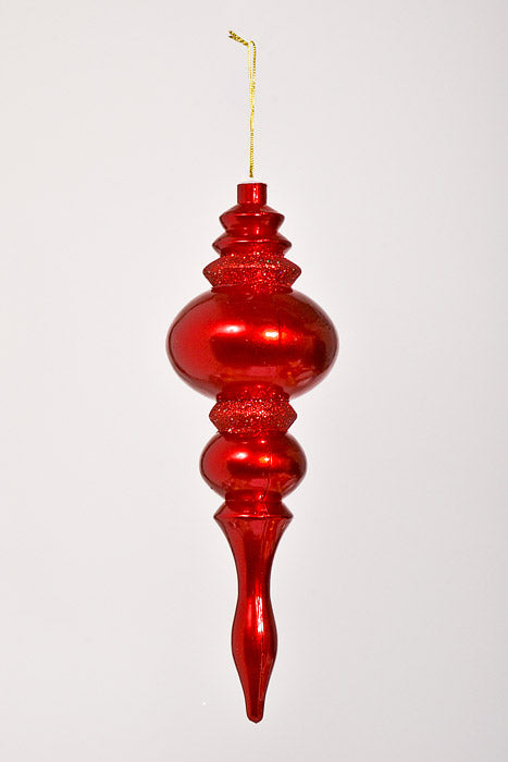 14" Finial W/Laser &amp; Glitter Ornament Red