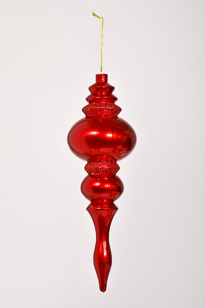 14" Finial W/Laser &amp; Glitter Ornament Red