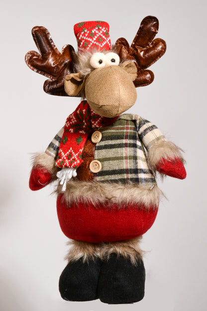 15" Standing Stuffed Reindeer W/Scarf Light Brown