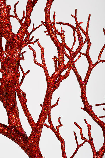 29" Glitter Twig Spray Red
