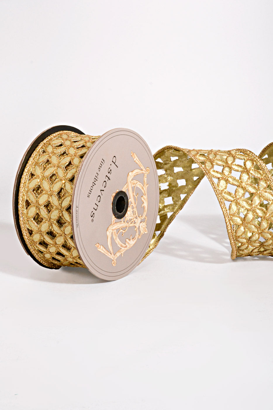 2.5" X 10Yds Metallic Floral Ribbon Gold