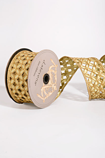 2.5" X 10Yds Metallic Floral Ribbon Gold