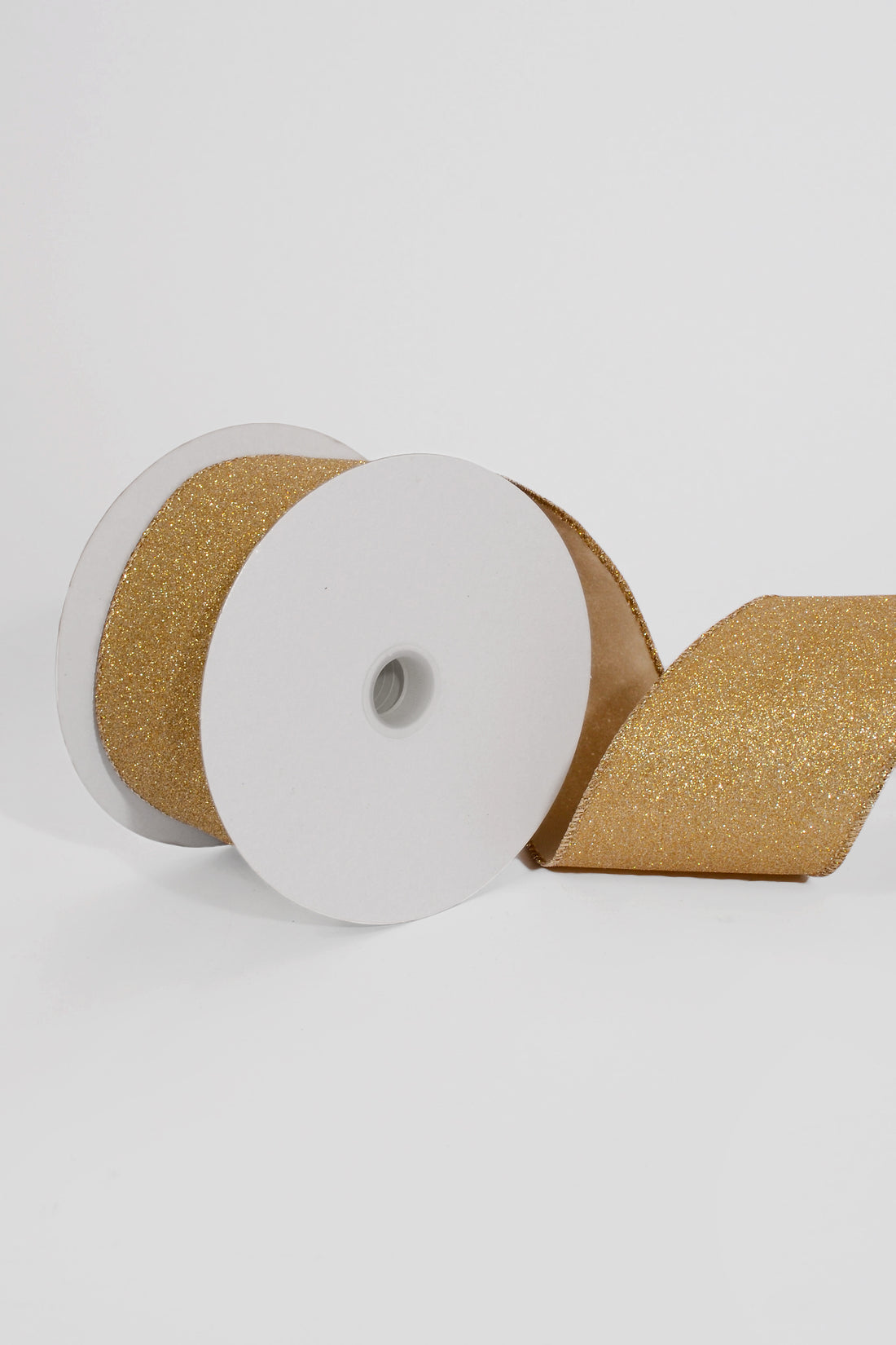 2.5" X 10Yds Wired All Flat Glitter Ribbon Champagne