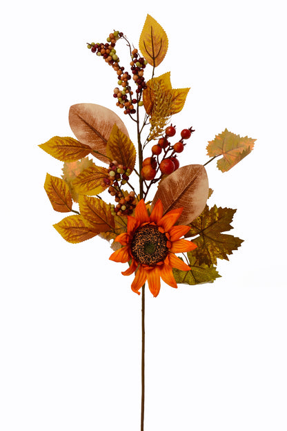 27" Artificial Fall Sunflower/Berry Stem Orange/Yellow