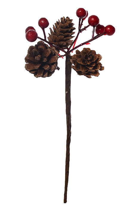 8" Berry Pinecone Pick Red Pkg-12