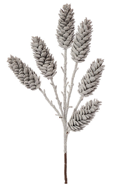 16" Glitter Pinecone Pick White