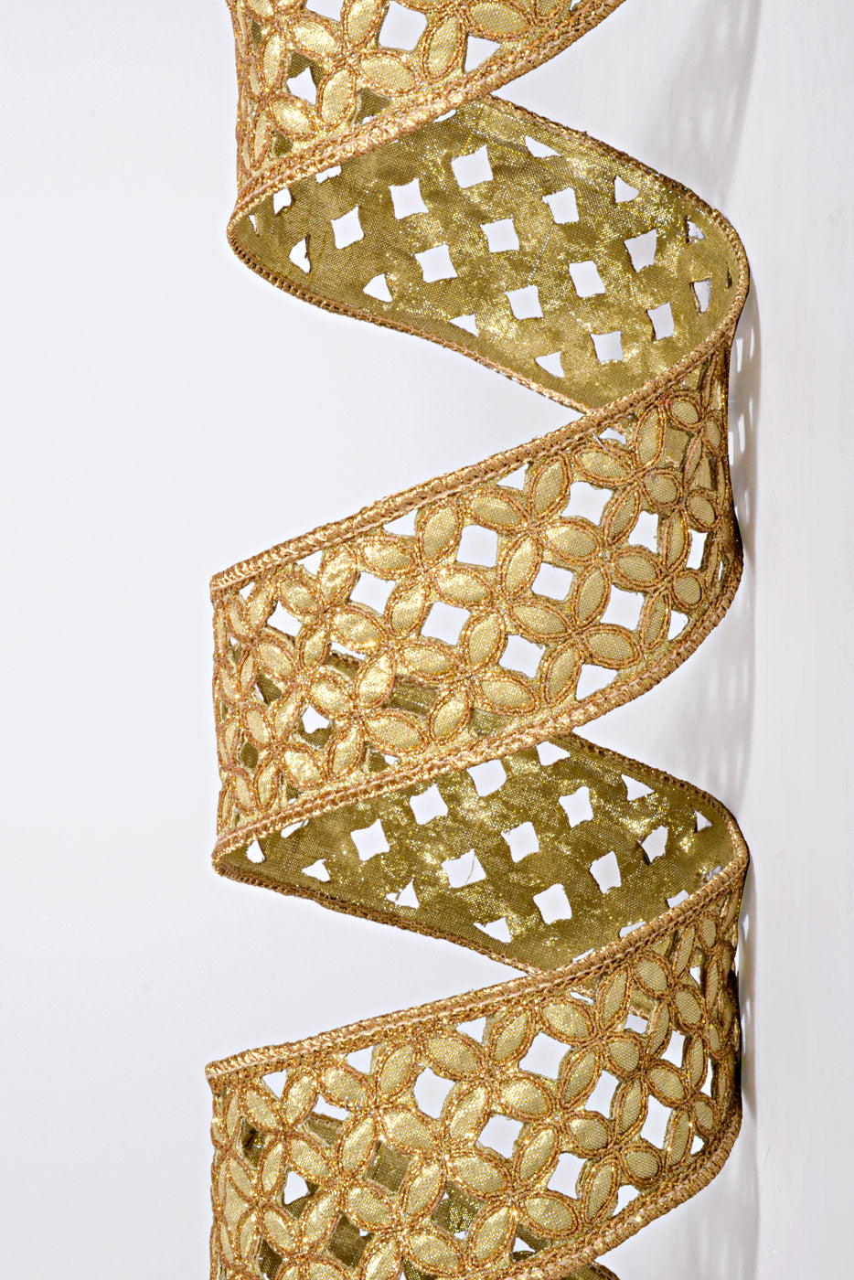 2.5" X 10Yds Metallic Floral Ribbon Gold