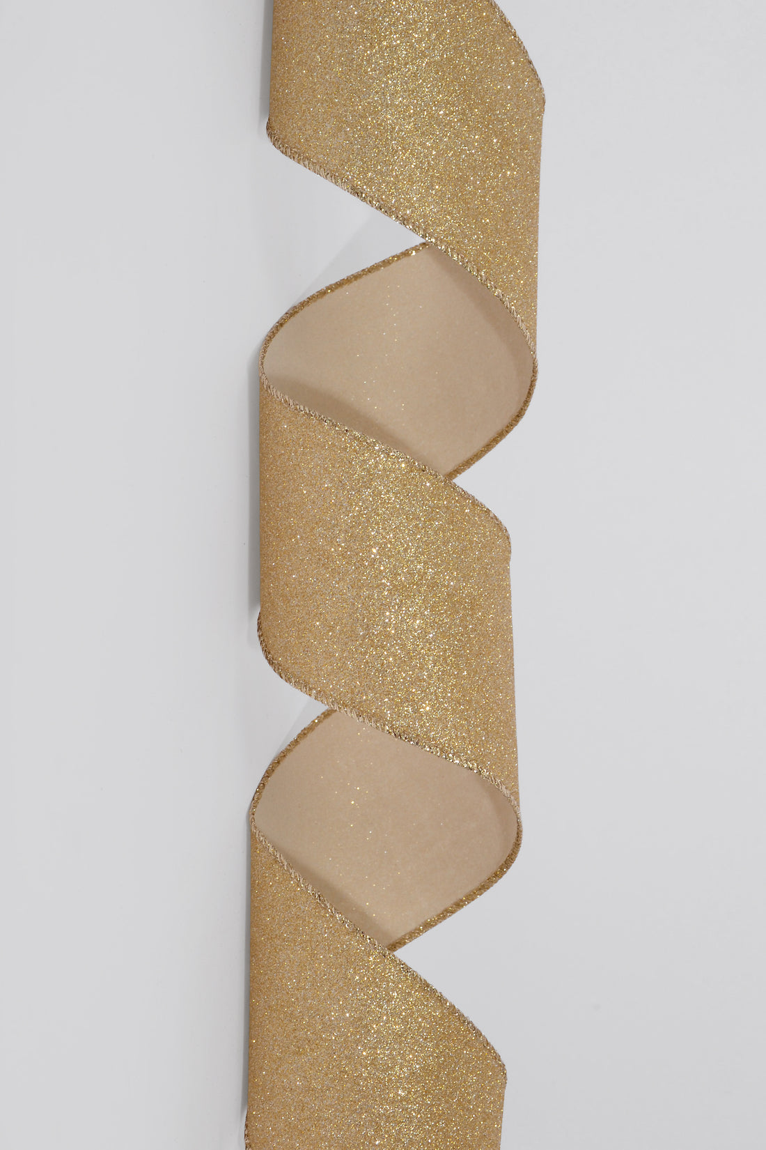 2.5" X 10Yds Wired All Flat Glitter Ribbon Champagne