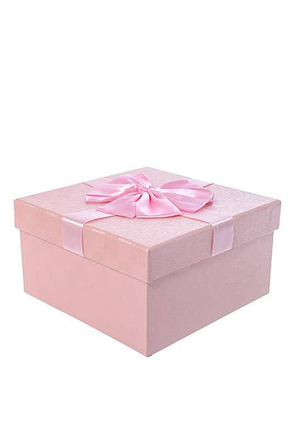 5"/ 5.75"/ 6.5" Sq Gift Box W/bow Pink