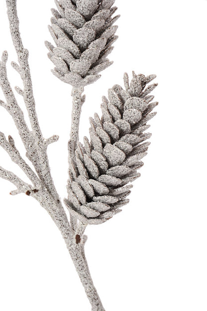 16" Glitter Pinecone Pick White