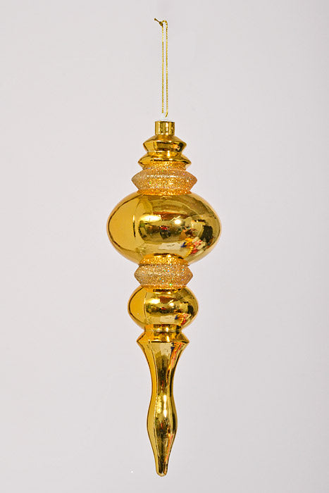 14" Finial W/Laser &amp; Glitter Ornament Shiny Gold