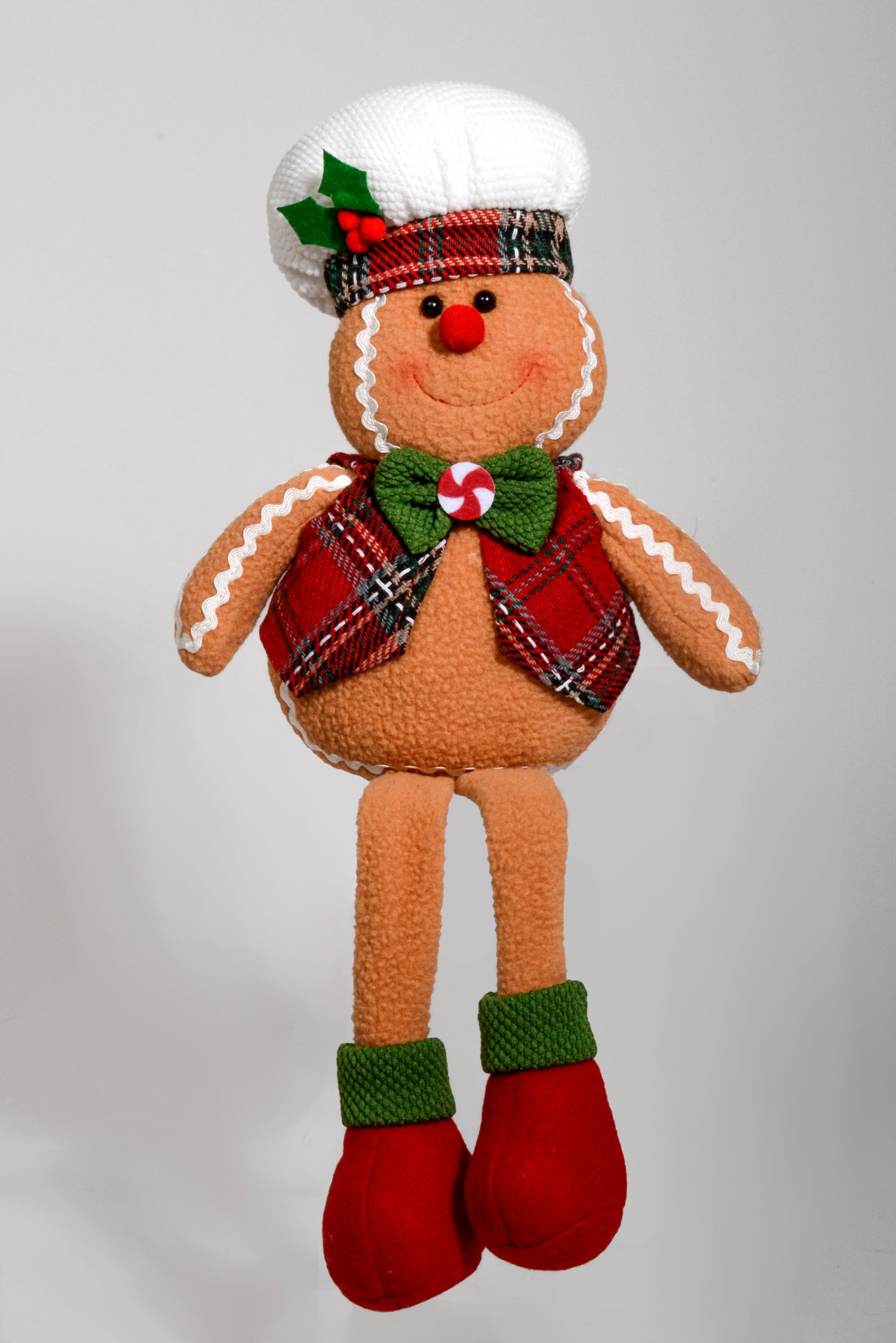 17" Stuffed Gingerbread Boy W/White Hat Light Brown