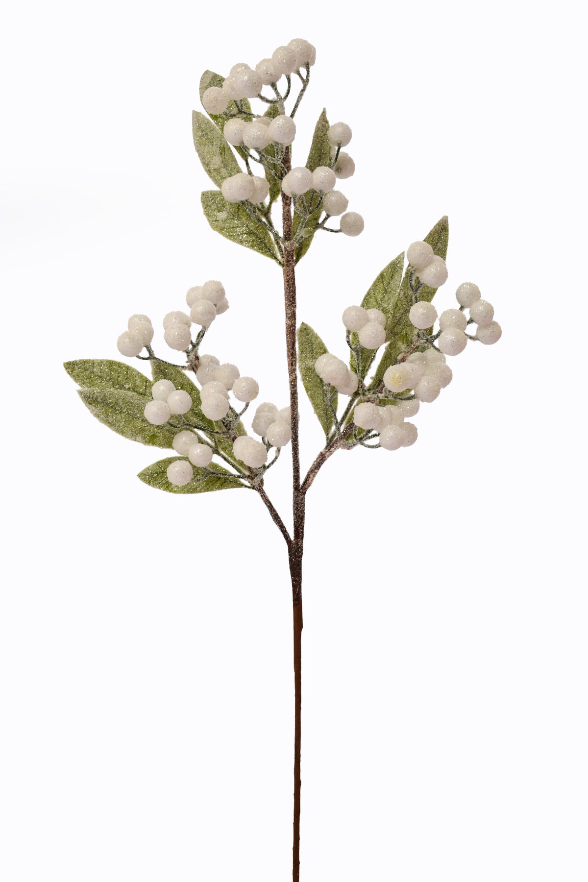 22" Glitter Berries/Leaves Stem White