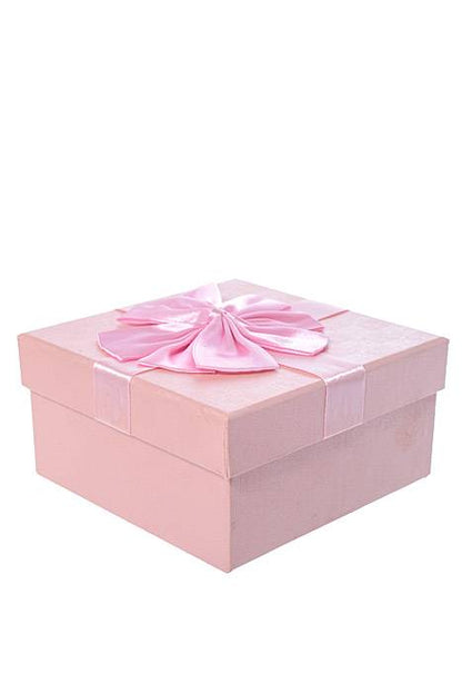 5"/ 5.75"/ 6.5" Sq Gift Box W/bow Pink