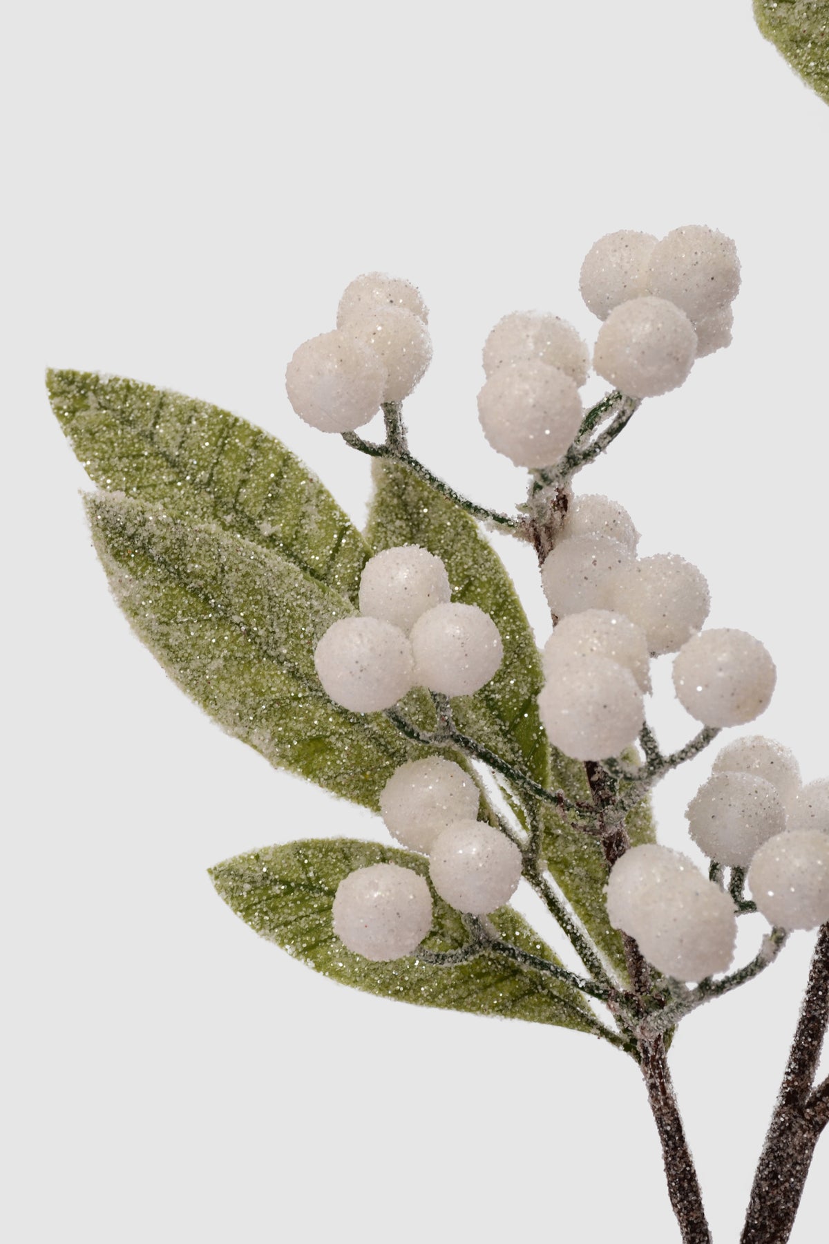 22" Glitter Berries/Leaves Stem White