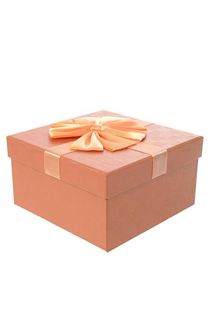 5"/ 5.75"/ 6.5" Sq Gift Box W/bow Copper