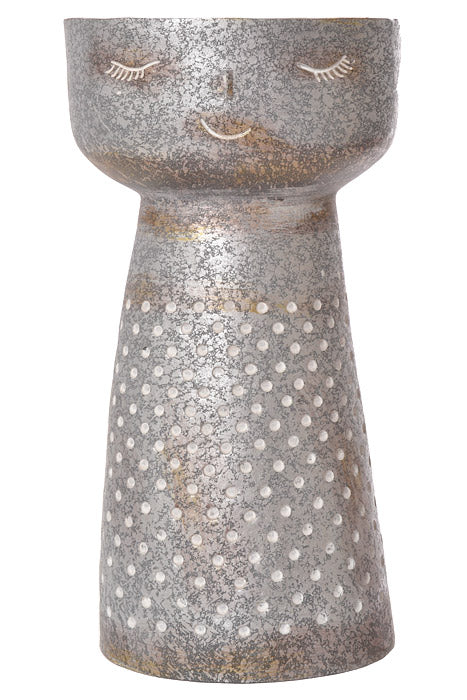 12" Resin Face Planter with Polka Dot Stone Silver
