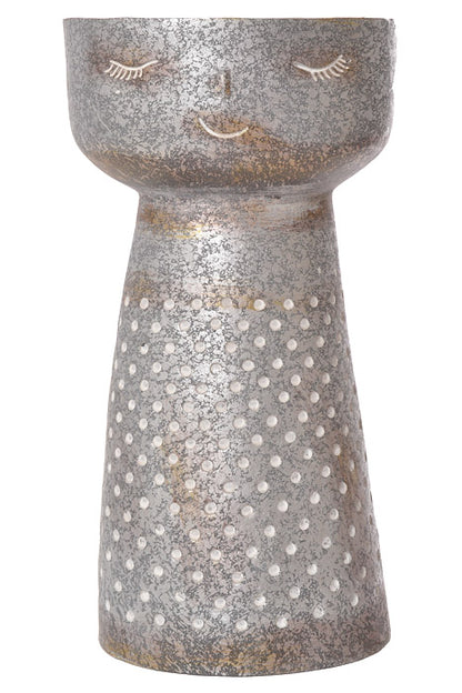 12" Resin Face Planter with Polka Dot Stone Silver
