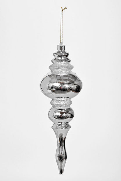 14" Finial W/Laser &amp; Glitter Ornament Shiny Silver
