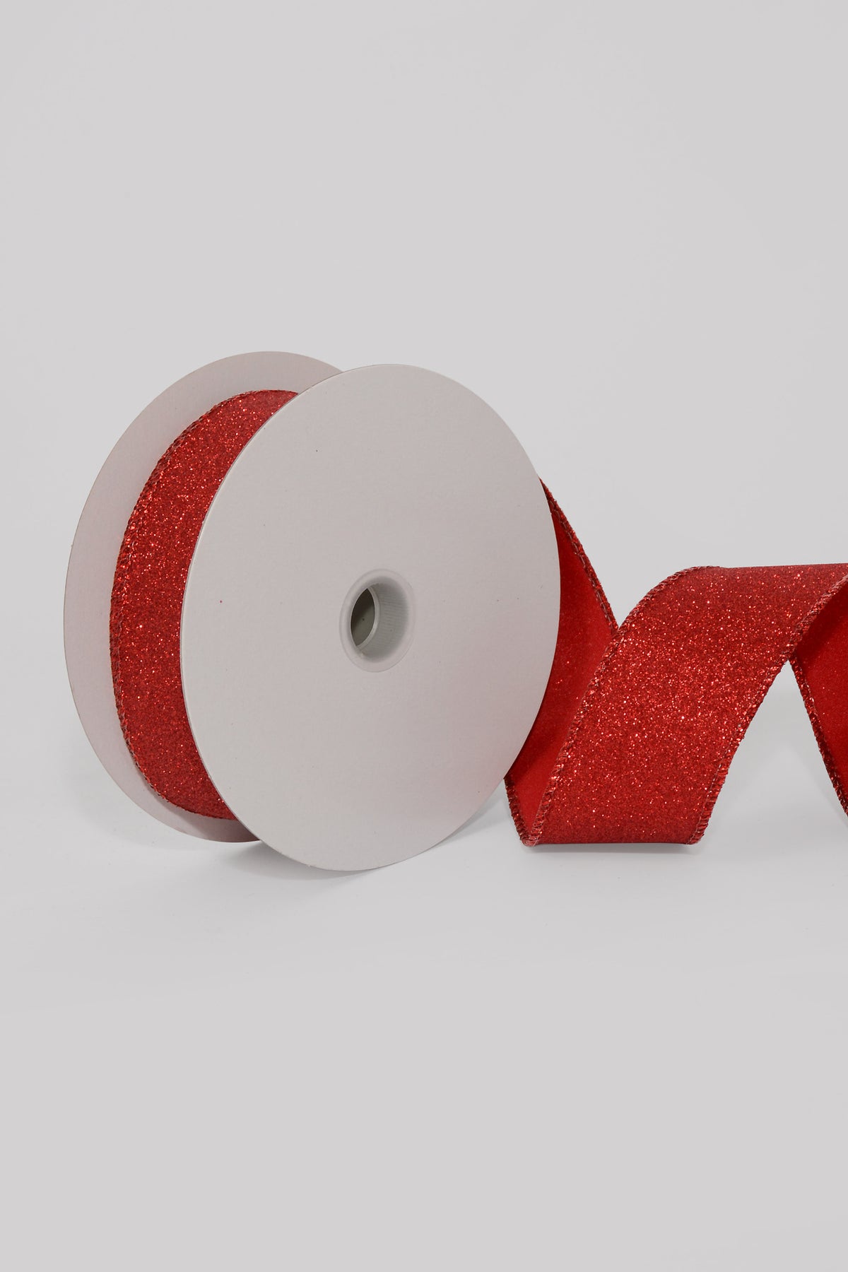 1.5" X 10Yds Wired All Flat Glitter Ribbon Red
