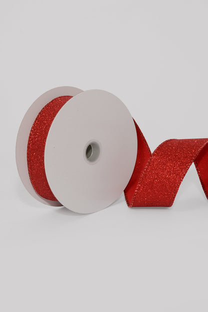1.5" X 10Yds Wired All Flat Glitter Ribbon Red
