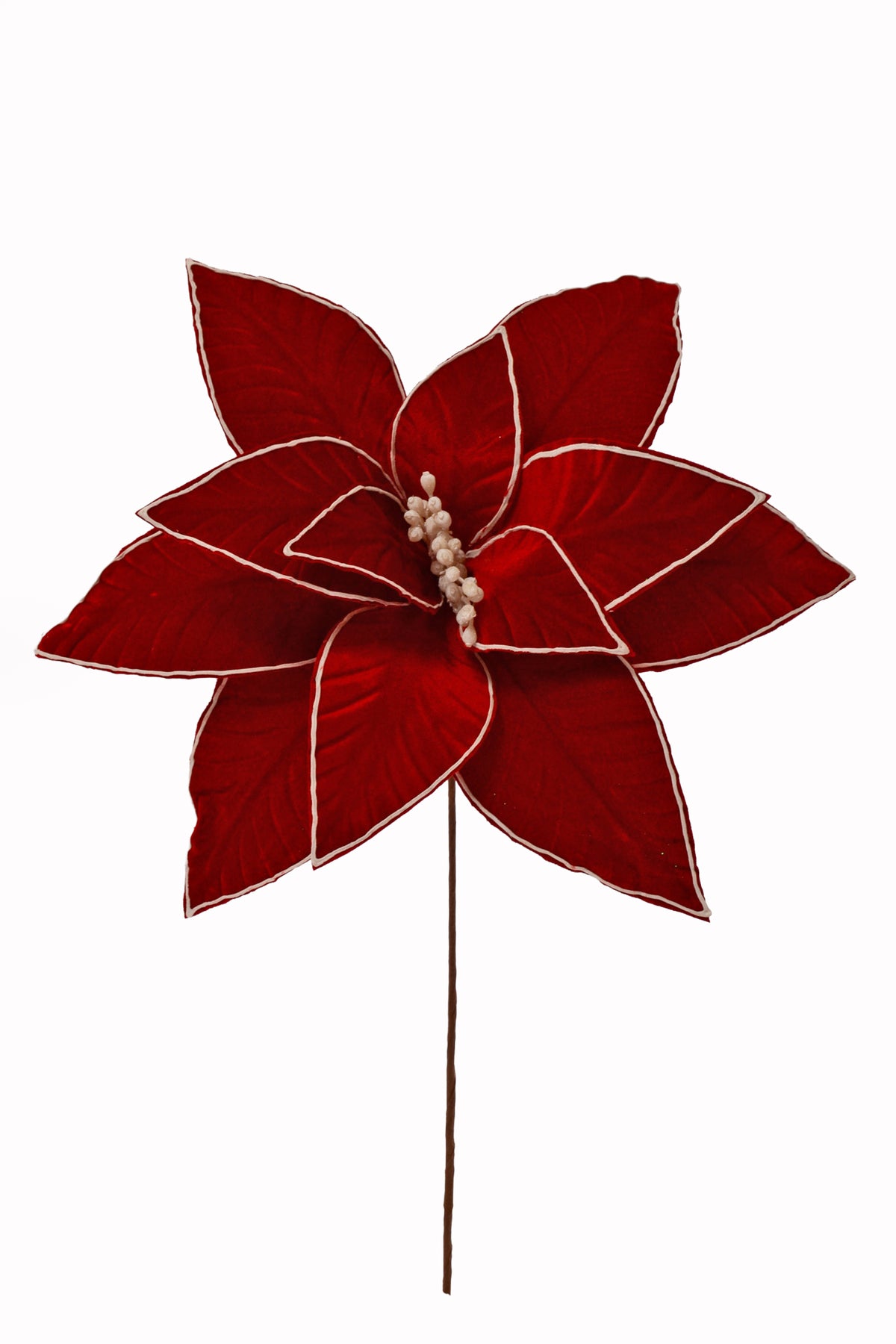 28.5" Snowy Edge Velvet Poinsettia Stem Red