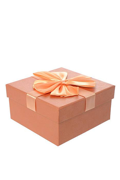 5"/ 5.75"/ 6.5" Sq Gift Box W/bow Copper