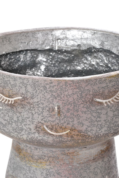 12" Resin Face Planter with Polka Dot Stone Silver