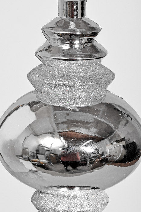14" Finial W/Laser &amp; Glitter Ornament Shiny Silver