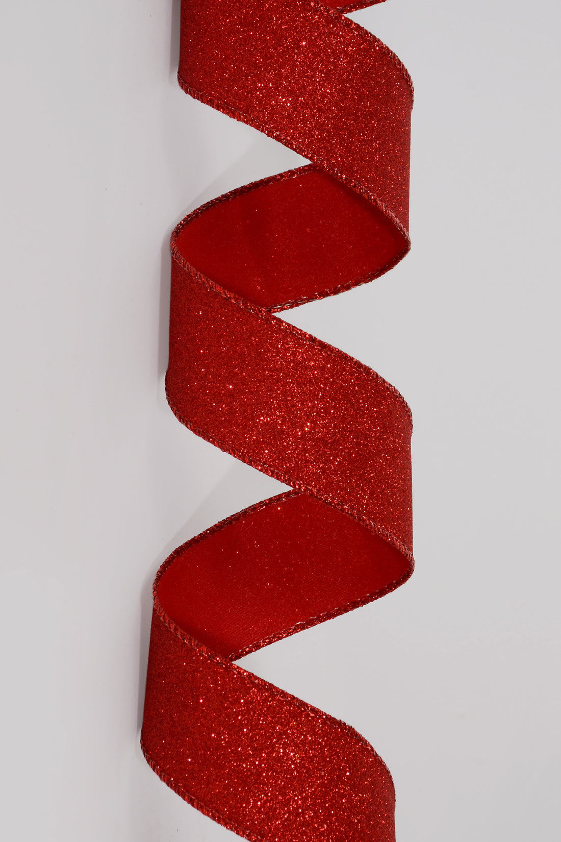 1.5" X 10Yds Wired All Flat Glitter Ribbon Red