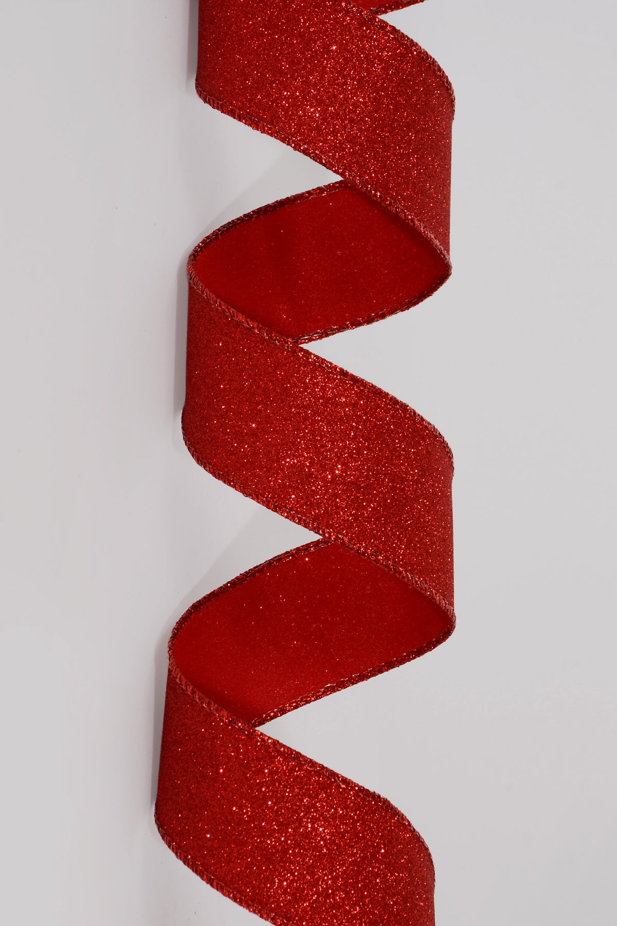 1.5" X 10Yds Wired All Flat Glitter Ribbon Red
