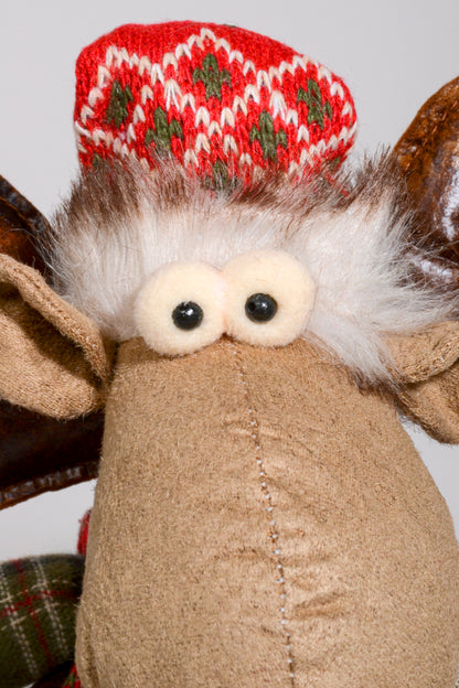 12" Sitting Stuffed Reindeer W/Scarf Light Brown