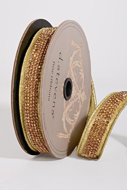 1" X 5Yds Metallic Dupion Duchess Jewel Ribbon Gold/Pink