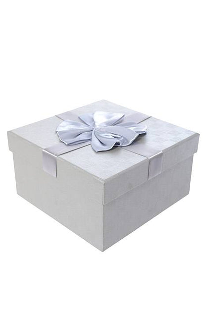 5"/ 5.75"/ 6.5" Sq Gift Box W/bow Gray