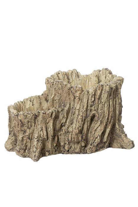 8" X 5" X 4.5" Round Driftwood Design 2-tier Opening Cement Planter Natural