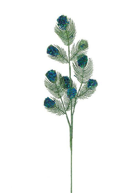 23" Sequin/glitter Peacock Feather Spray Peacock