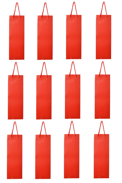 5" x 14" x 3.5" Wine Paper Bags W/Rope Red PGK/12