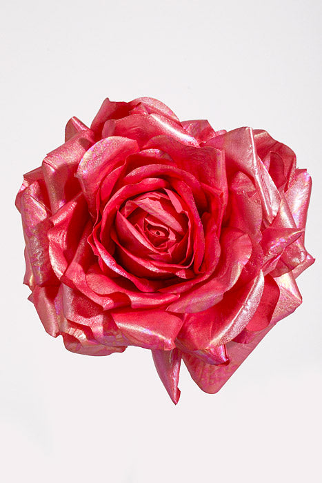 7" Shimmer Rose with Clip Hot Pink
