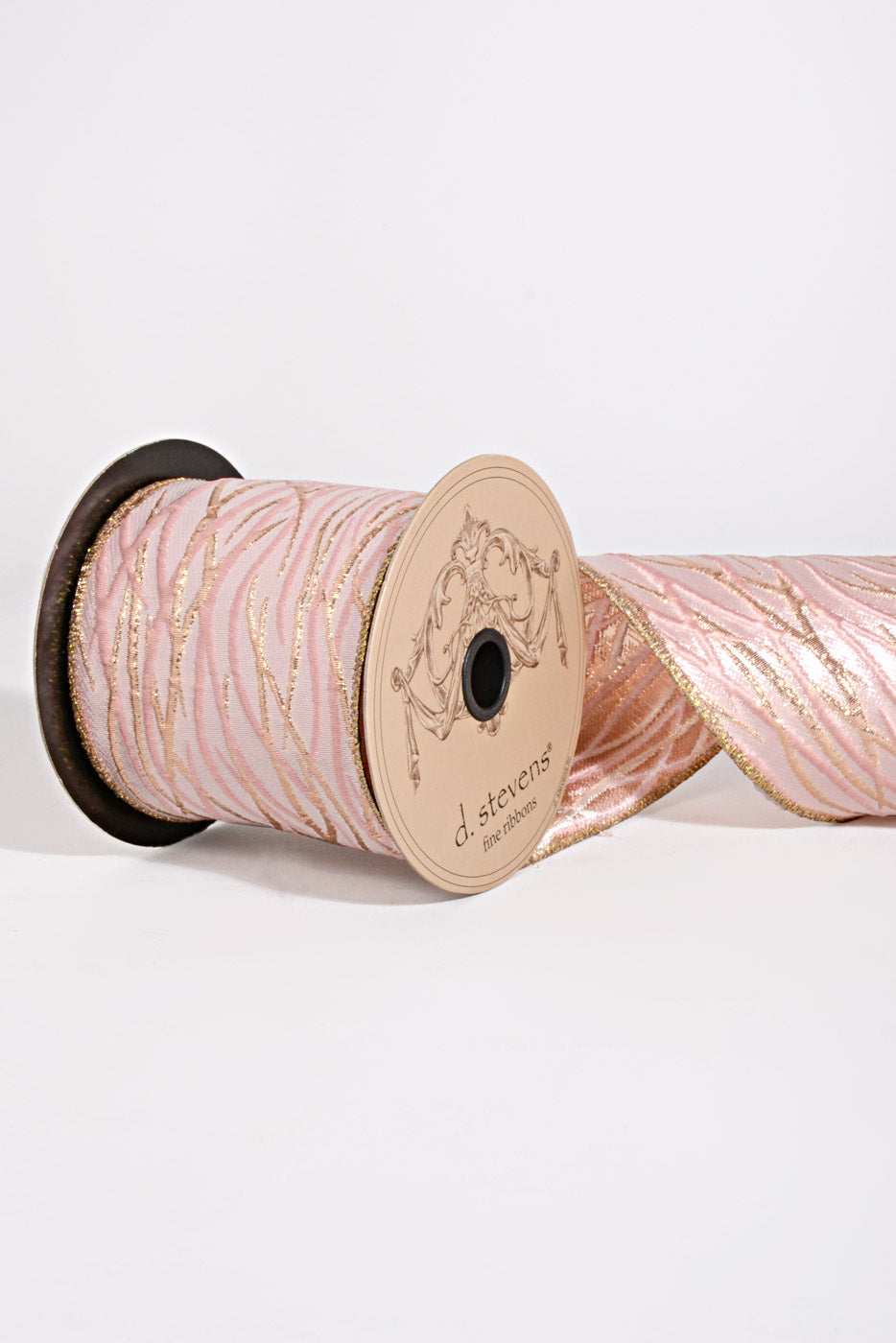 4" X 10Yds Metallic Abstract Brocade Ribbon Pink/Gold