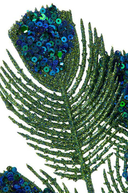 23" Sequin/glitter Peacock Feather Spray Peacock