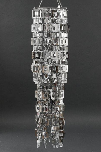 41" Two Tier Squared Pvc Chandelier W/beads Silver