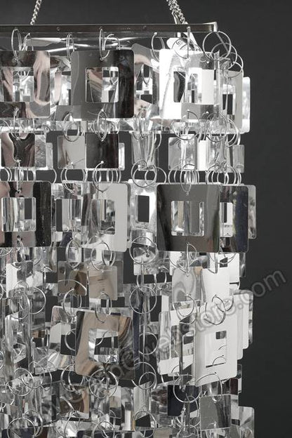 41" Two Tier Squared Pvc Chandelier W/beads Silver