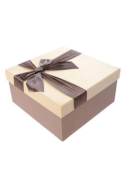 6.25"/ 7"/ 7.75" Sq Gift Box W/bow Brown/tan